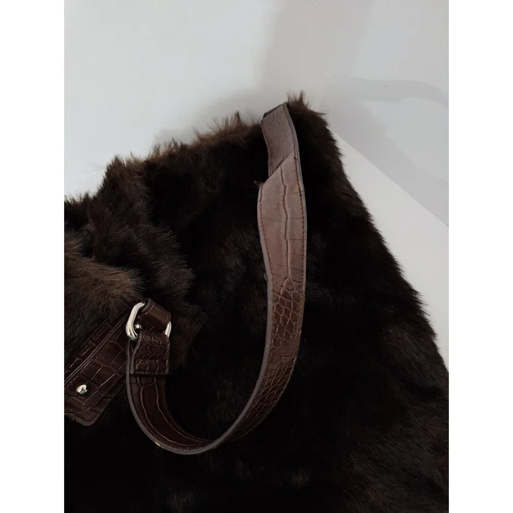 Bath & Body Works Faux Fur Purse Brown Shoulder Bag Oversized Vtg Y2K Style Hobo